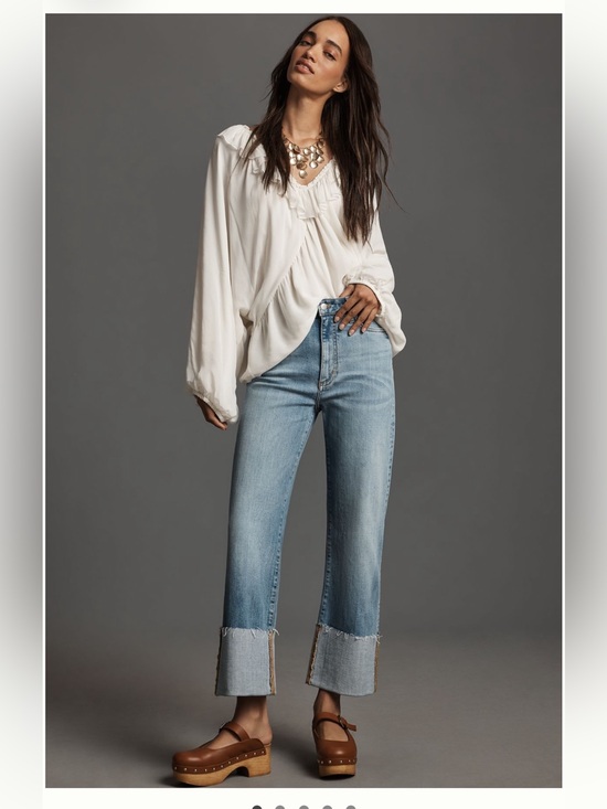 Pilcro Denim - Pilcro Straight-Leg Jeans in Hibberdene Light Blue with Cuffed Hem